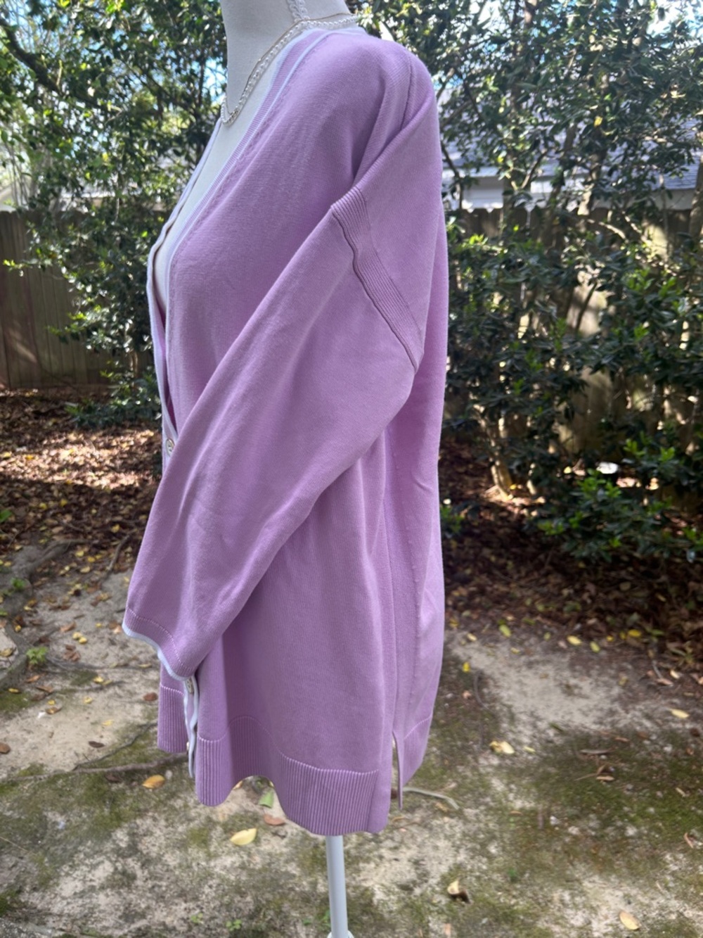 Lavendar V-Neck Button Front Women's Cardigan - Picture 2 of 4